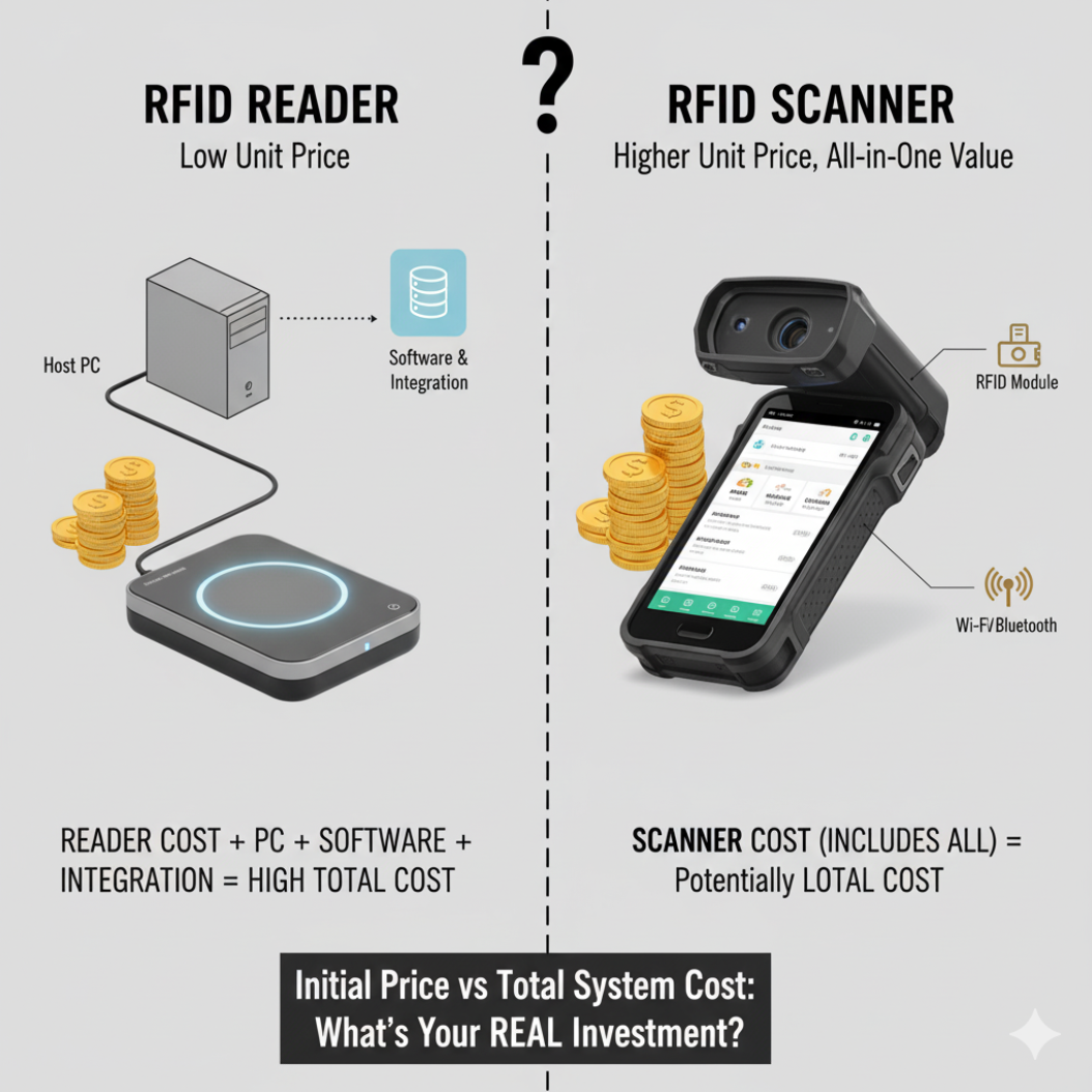 A price tag on an RFID scanner