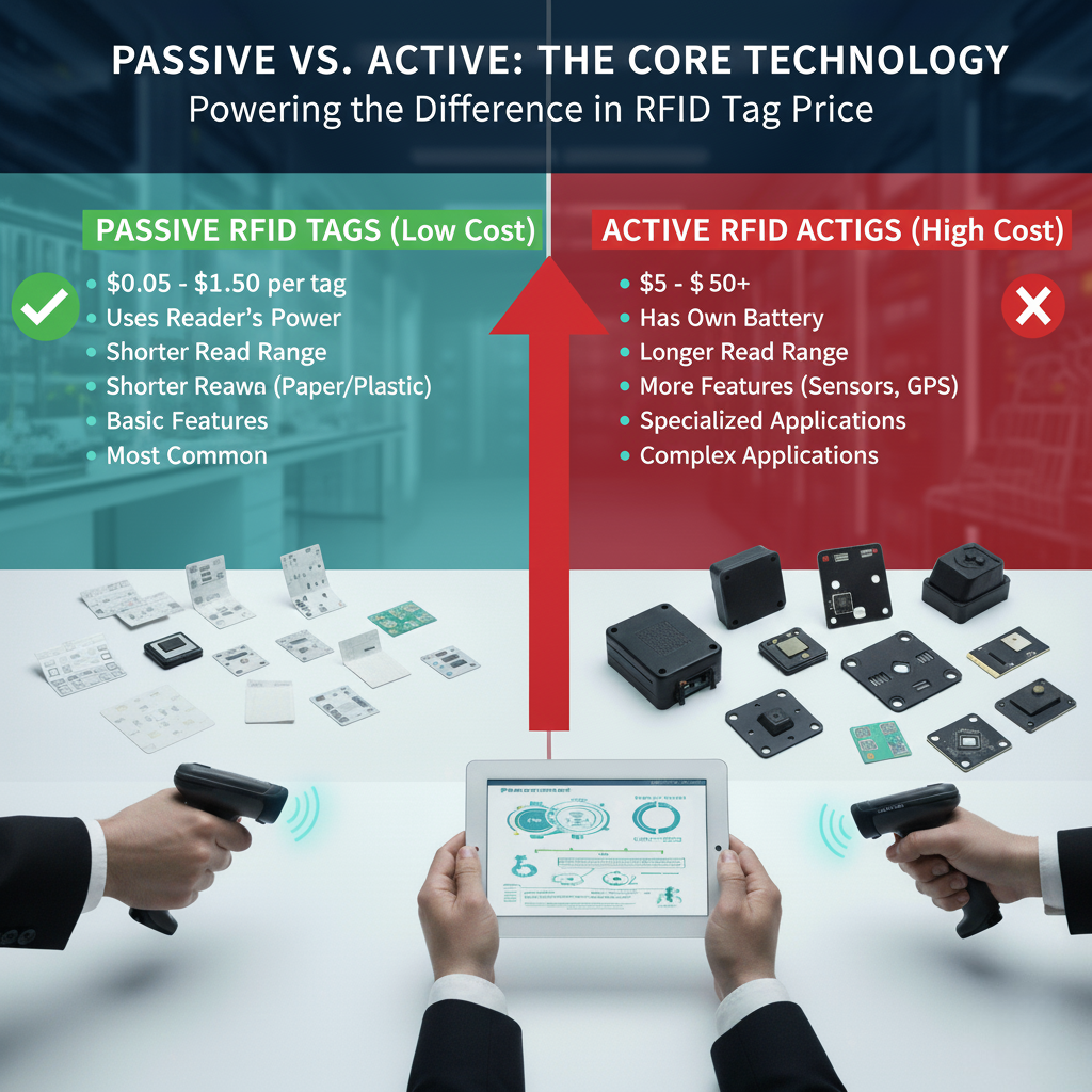 A passive RFID sticker next to a larger active RFID hard tag