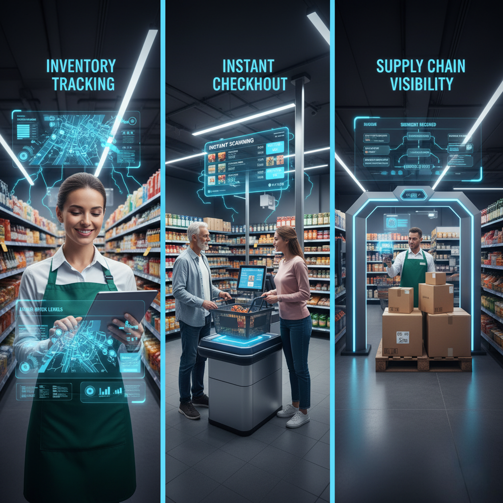 RFID scanner in a supermarket aisle