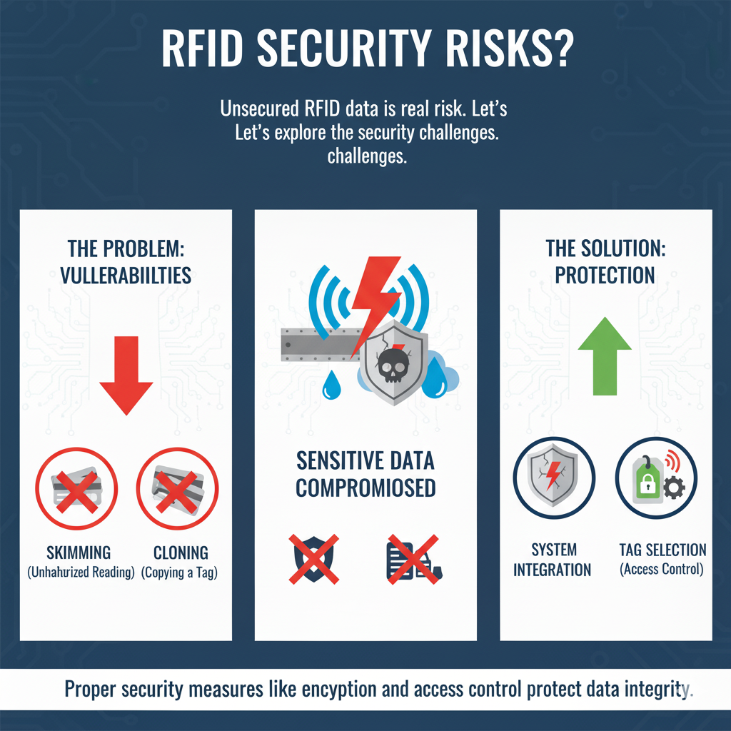 A hooded figure holding a device near an RFID-tagged product, symbolizing a security threat