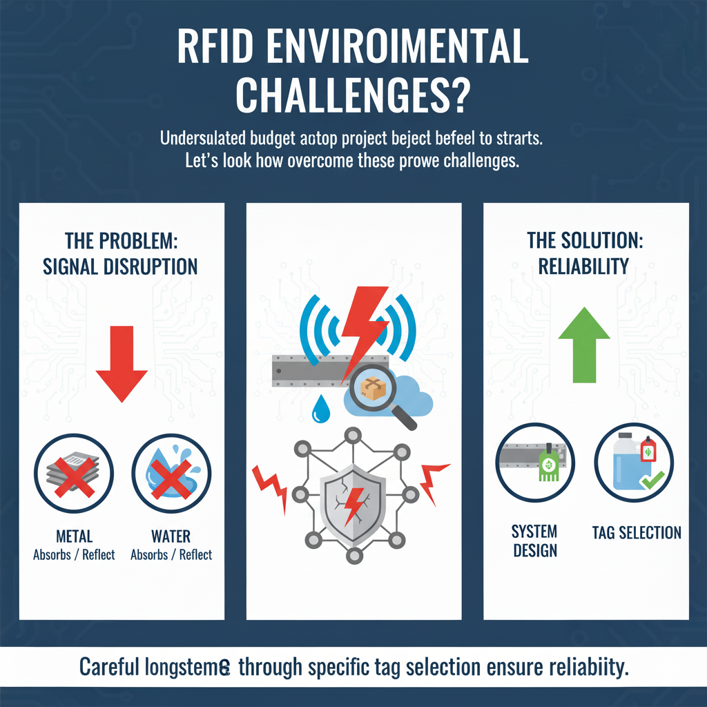 An RFID reader trying to scan a tag on a metal shelf with water bottles