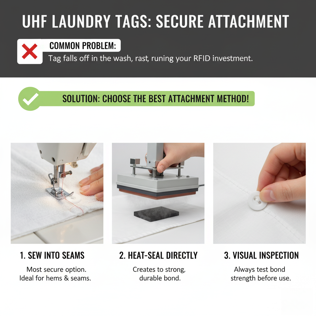 A laundry tag being sewn into the hem of a sheet