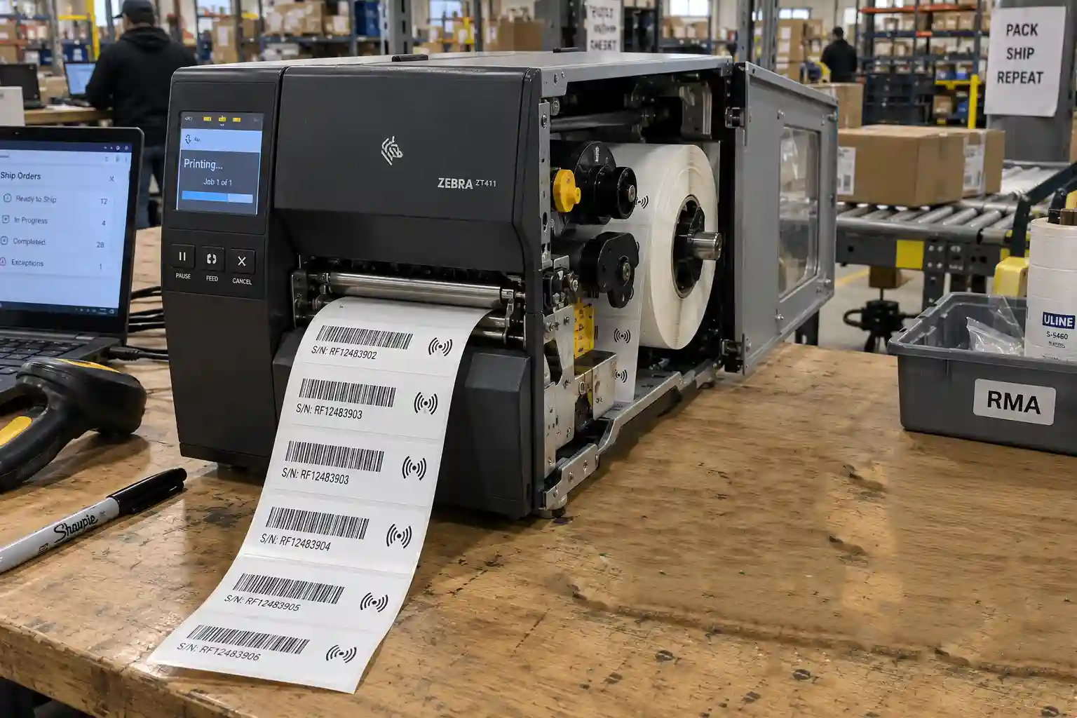 RFID tag sample being inspected before a bulk order