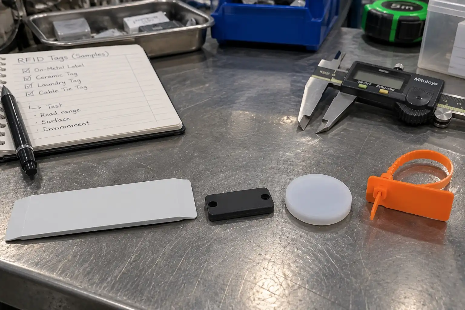 Industrial RFID tag samples for metal, asset tracking, laundry and logistics applications