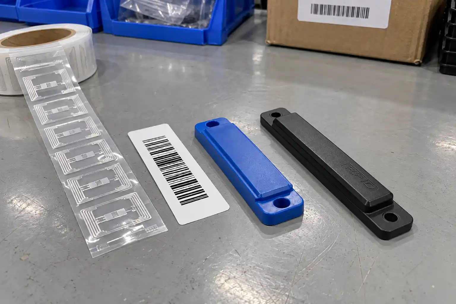 An assortment of RFID tags with different shapes and sizes