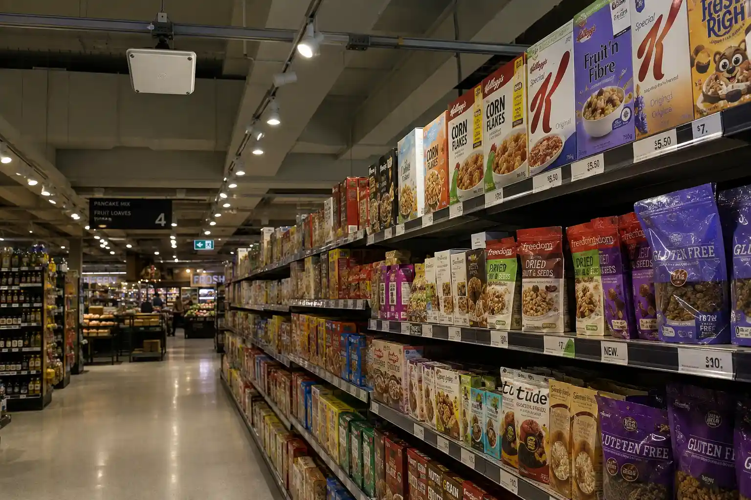 RFID scanner in a supermarket aisle