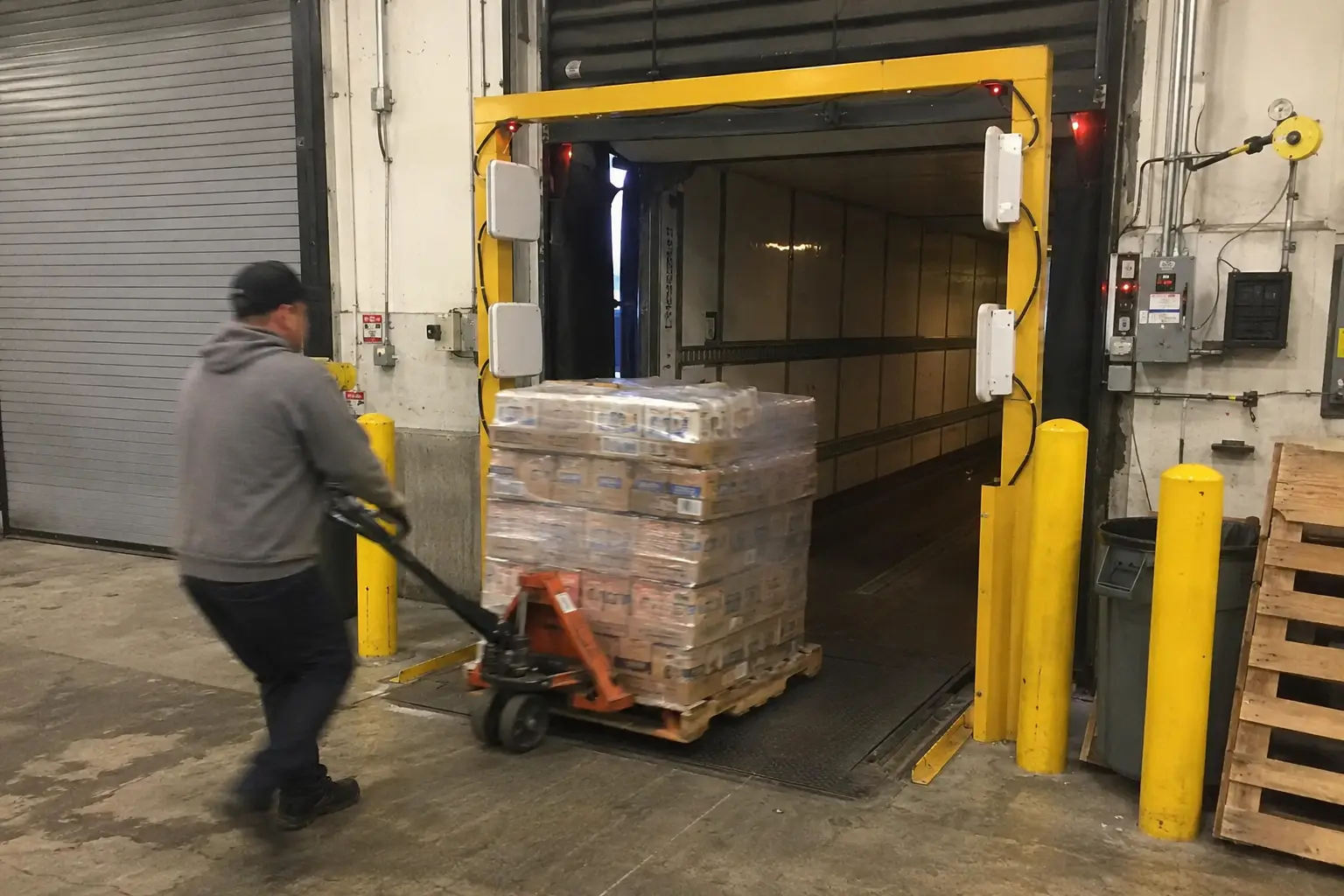RFID reader portal at a warehouse loading dock