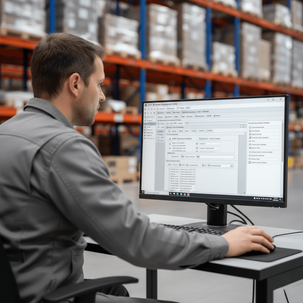 A technician checking the antenna connection on an RFID reader