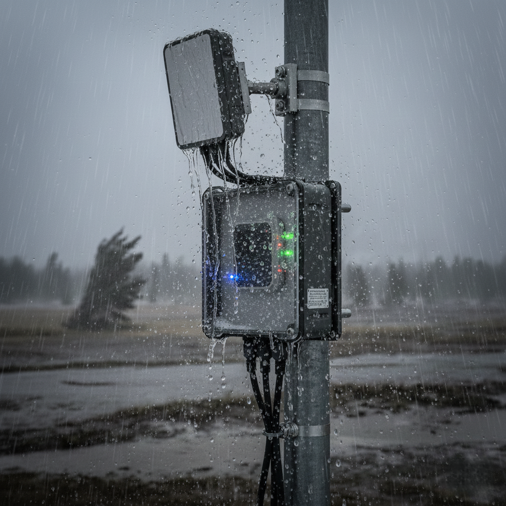 A close-up shot of an IP67-rated RFID reader's sealed connector