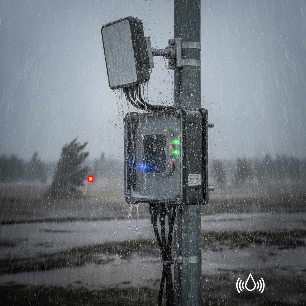 An animation or diagram showing RFID signals being absorbed by water droplets