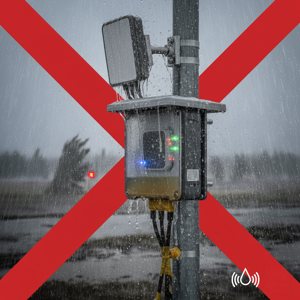 A photo of a correctly installed RFID reader with a drip loop in the cable