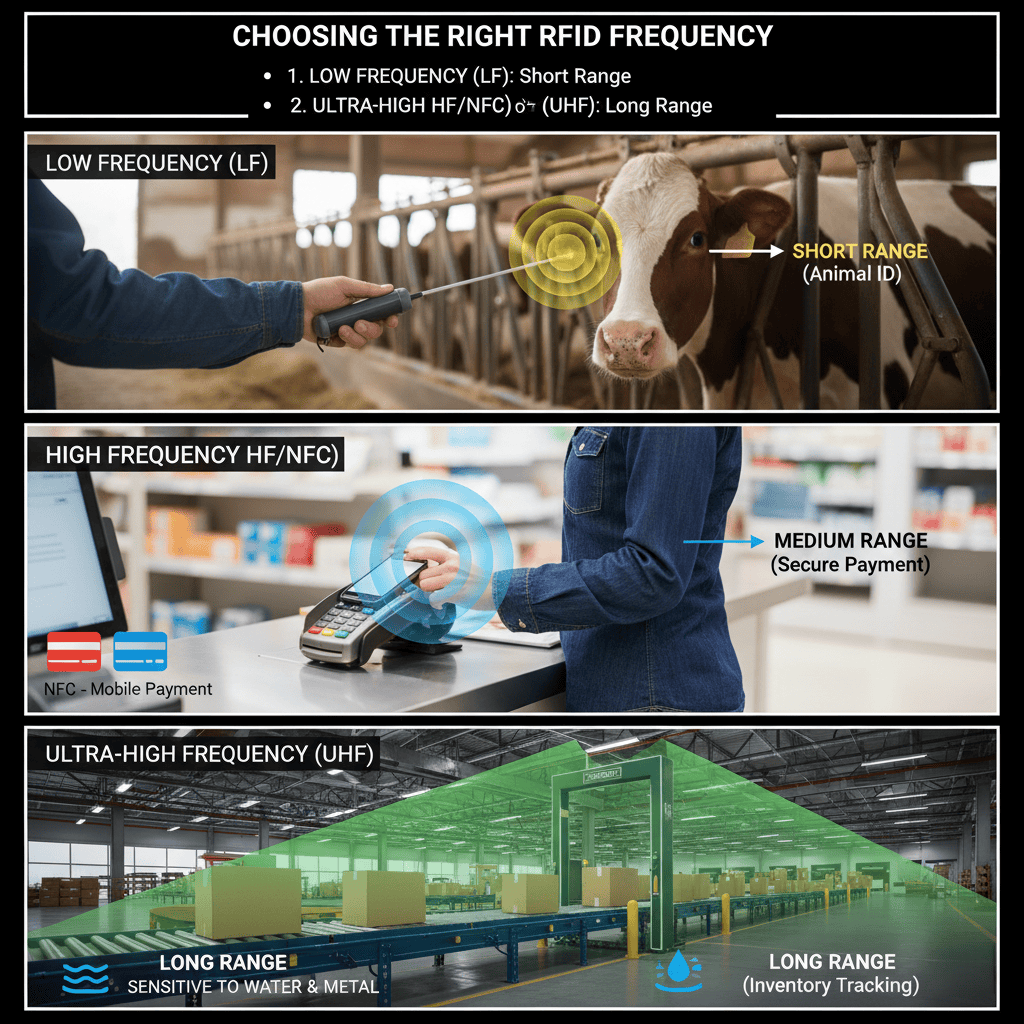 Chart showing LF, HF, and UHF RFID frequency spectrums