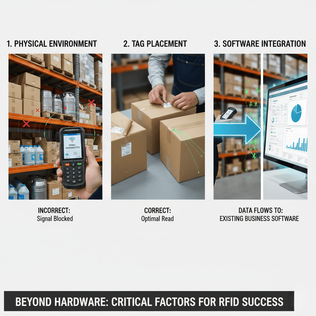 An infographic showing factors for a successful RFID implementation