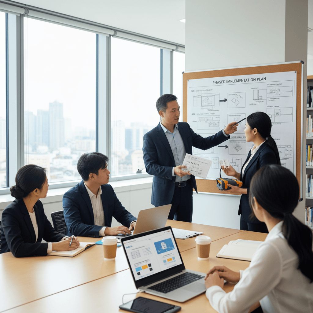 An engineer installing an RFID reader system