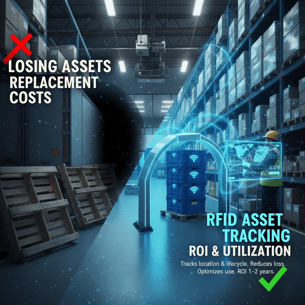 RFID tags on reusable plastic totes