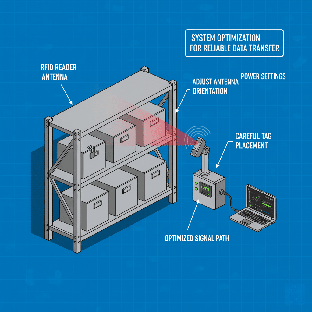 A person adjusting the placement of an RFID tag on a metal container