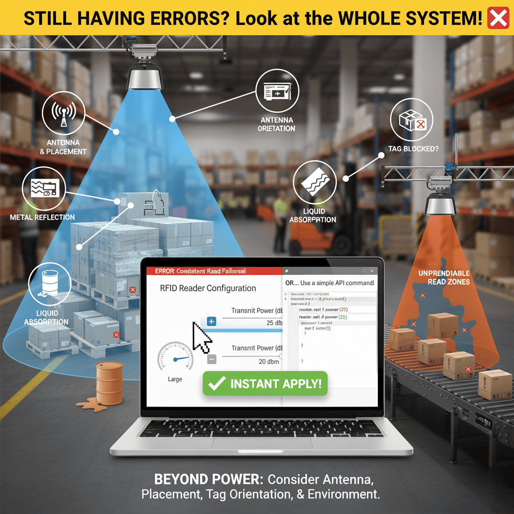 An illustration of RFID signals being blocked by metal and absorbed by liquid