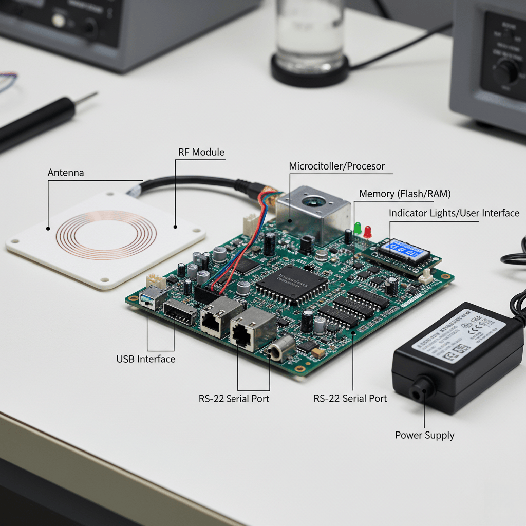 What are the components of an RFID reader?