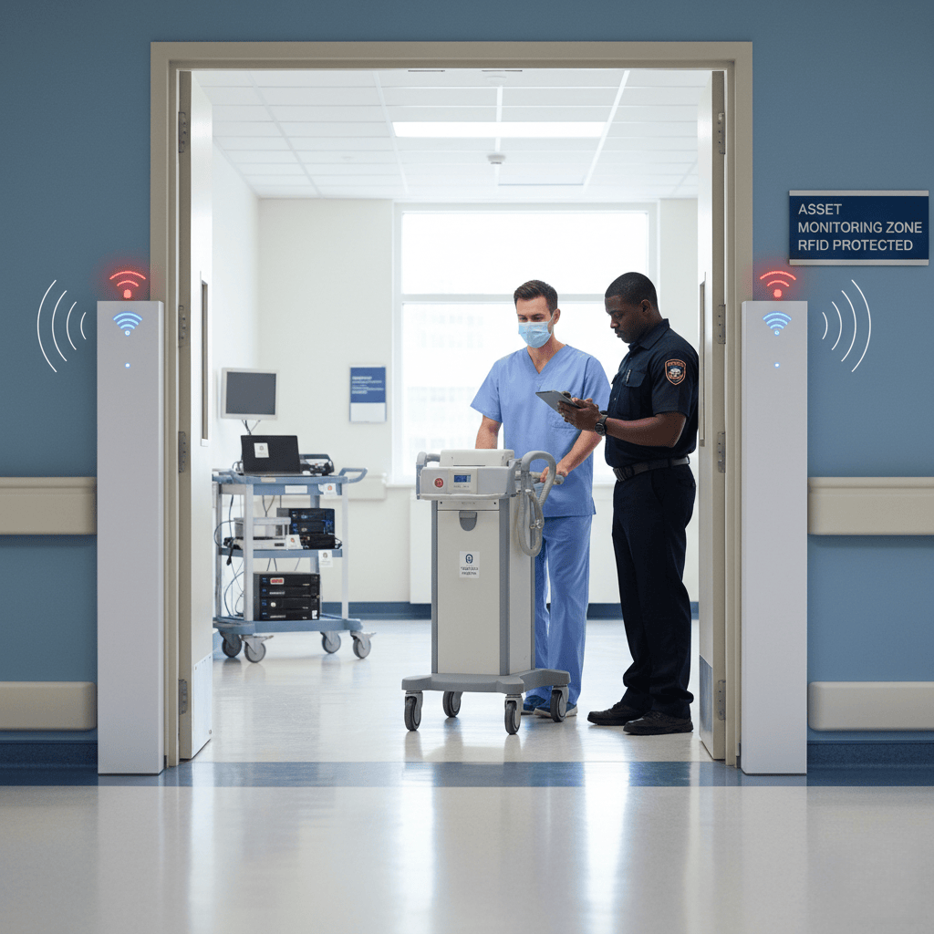 RFID tag on medical equipment in a hospital