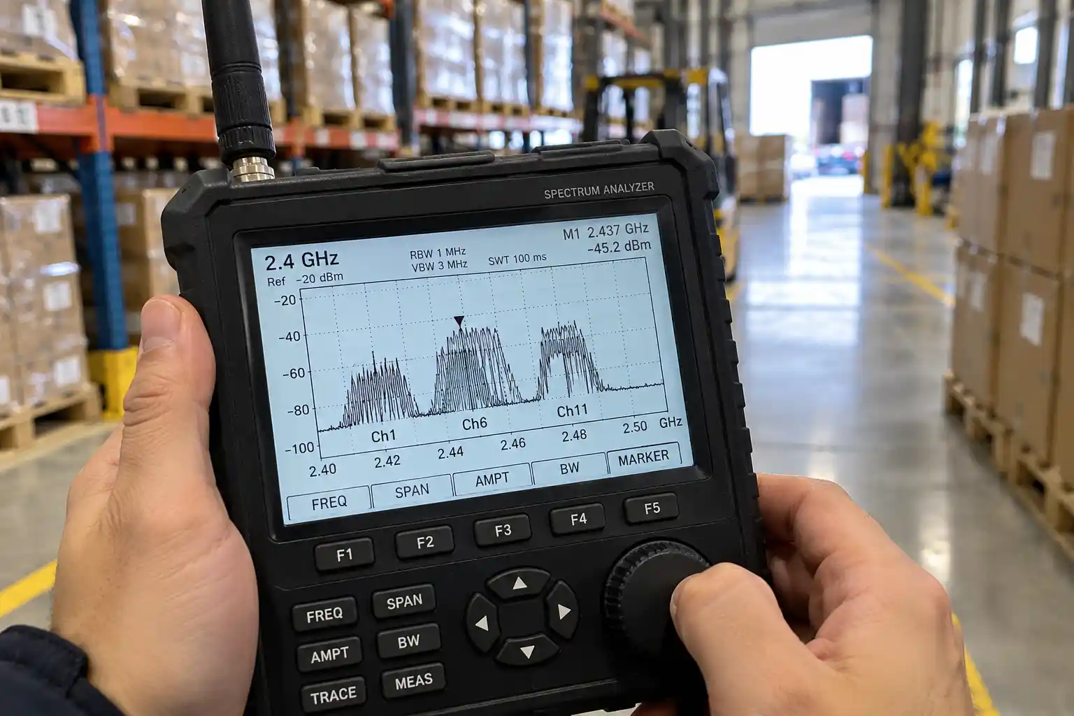 2.4 GHz ISM band shared by Wi-Fi and other radio systems