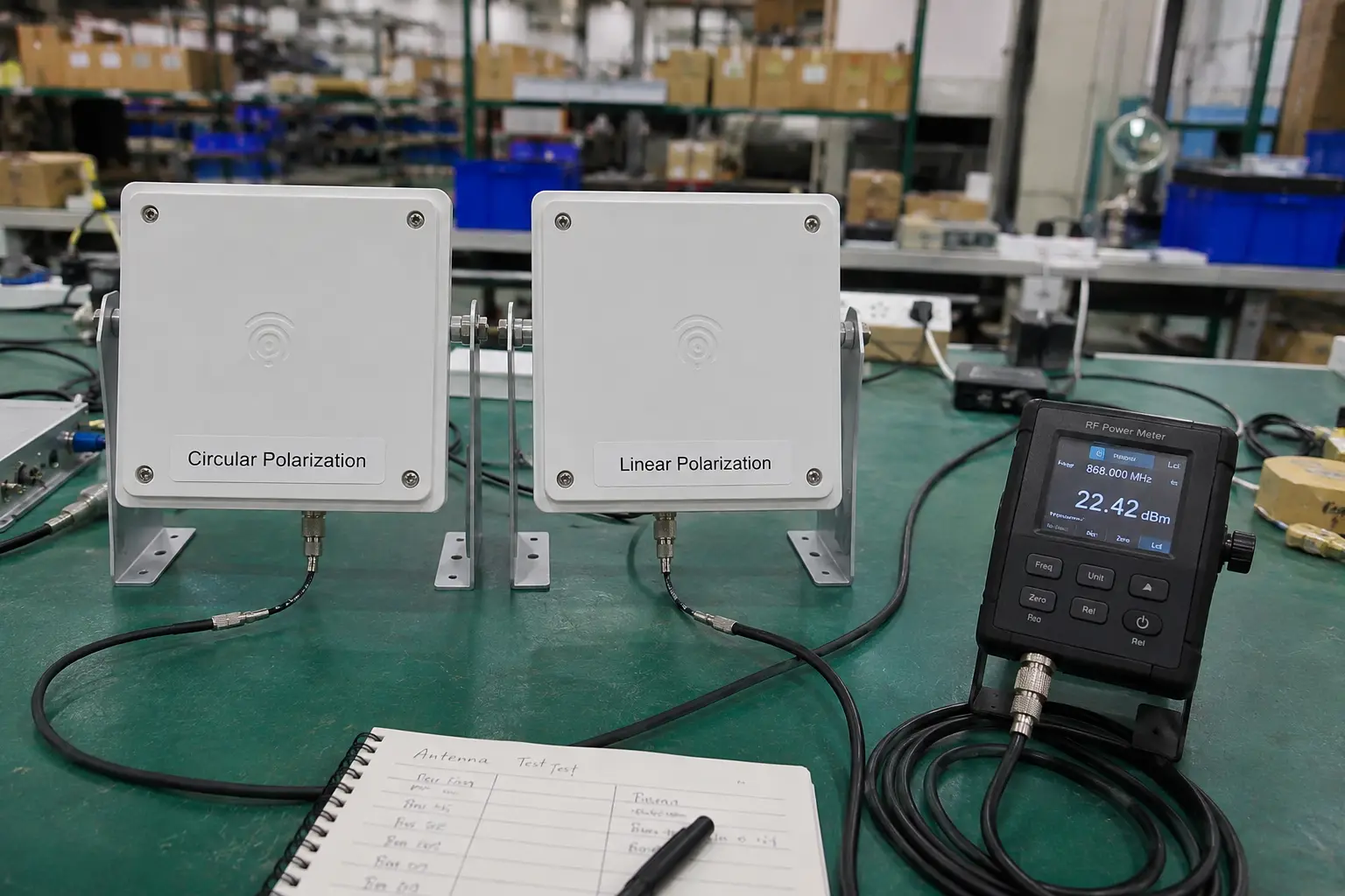 An image illustrating the different read fields of a linear and a circular polarized RFID antenna.