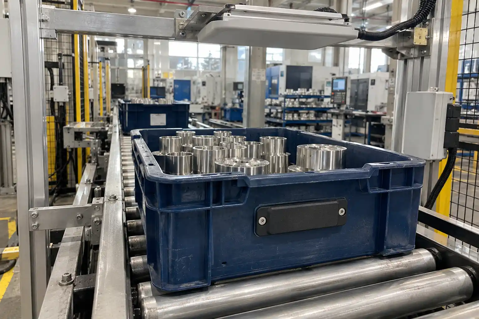 An RFID tag attached to a component on a manufacturing assembly line