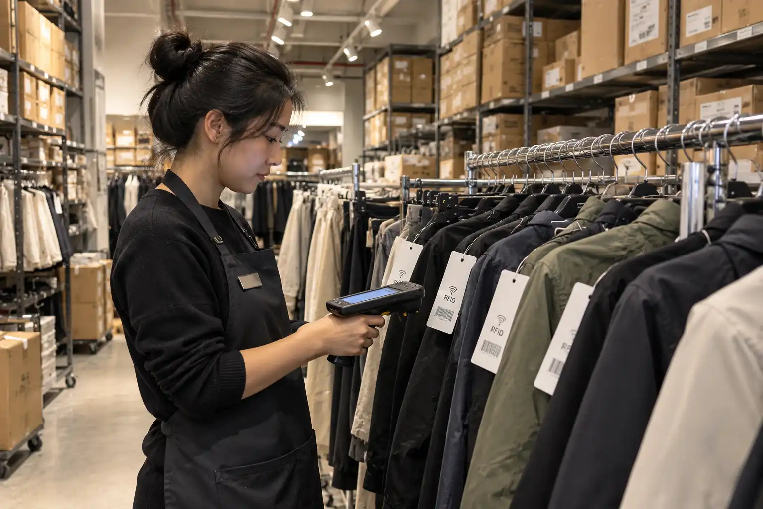 RFID being used in a retail environment to scan apparel
