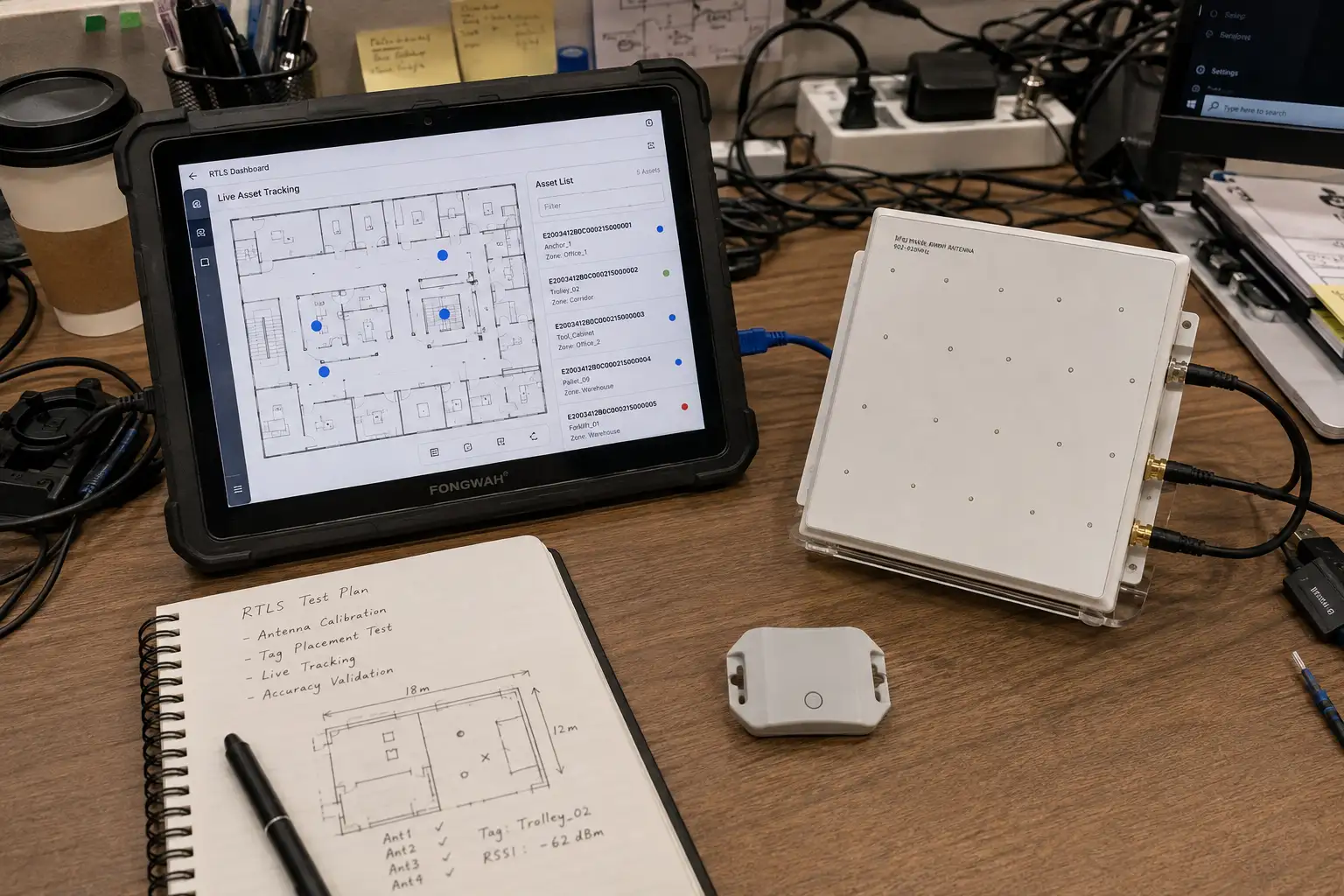 A floor plan of a hospital showing the real-time location of tagged medical equipment