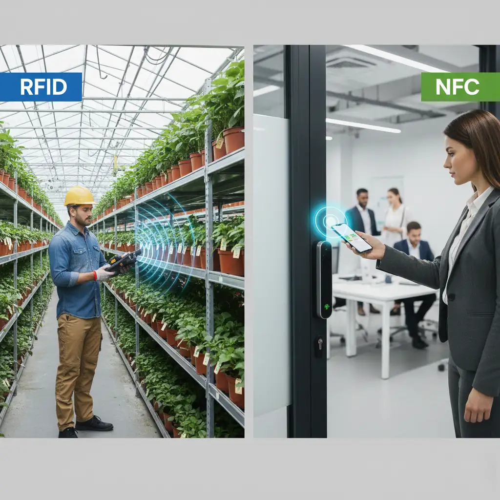 RFID reader scanning warehouse boxes