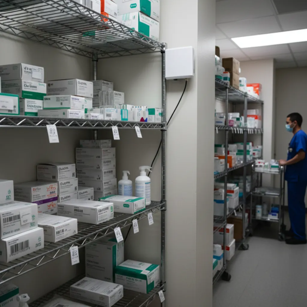Antenna angling diagram in a warehouse