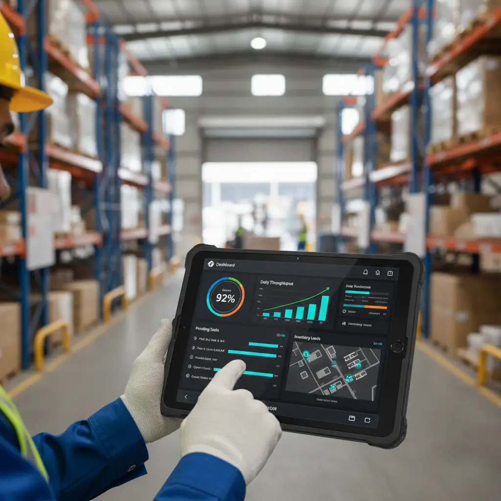 warehouse management system dashboard on tablet