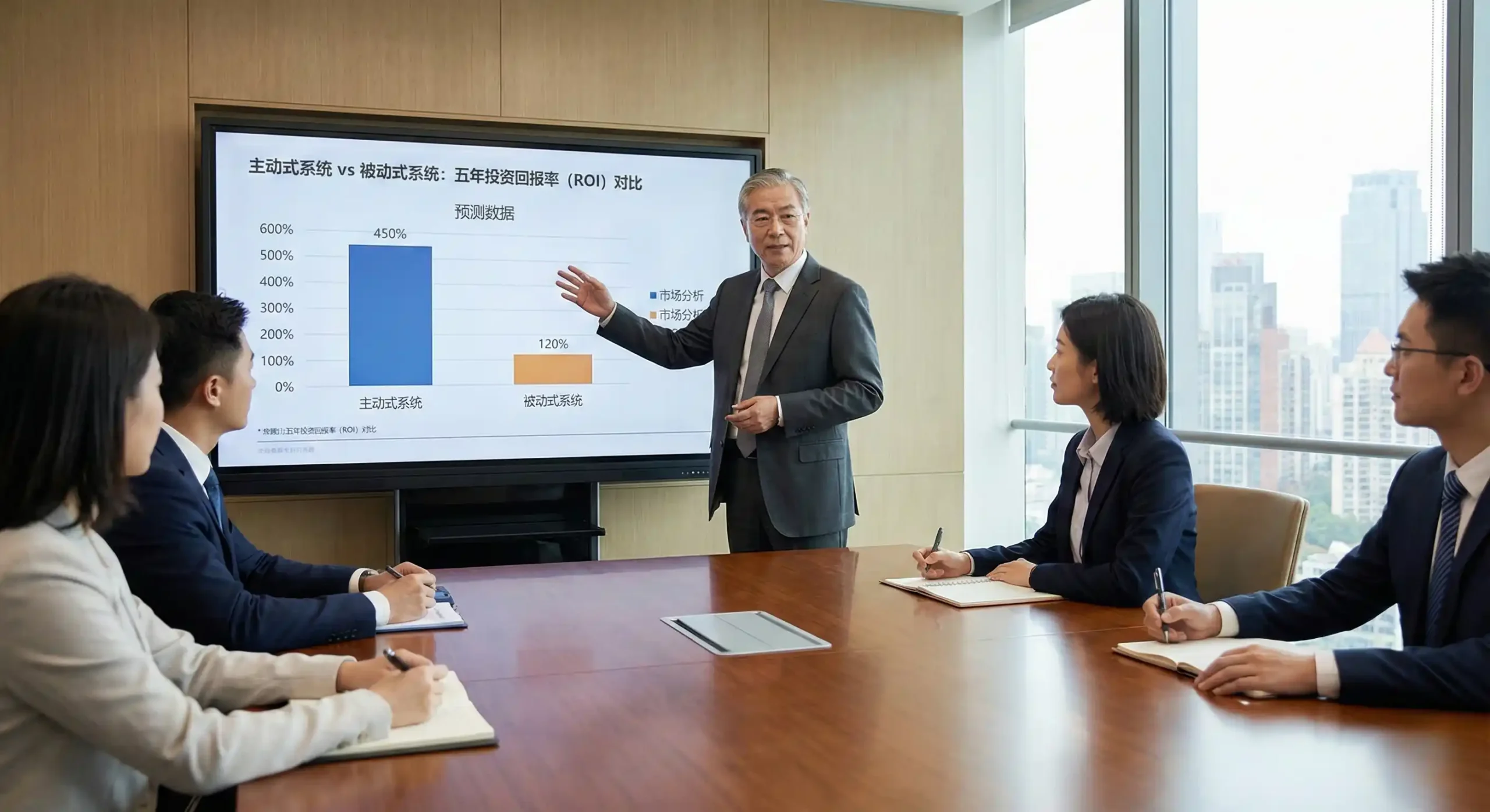 chart comparing 5-year ROI of active vs passive systems