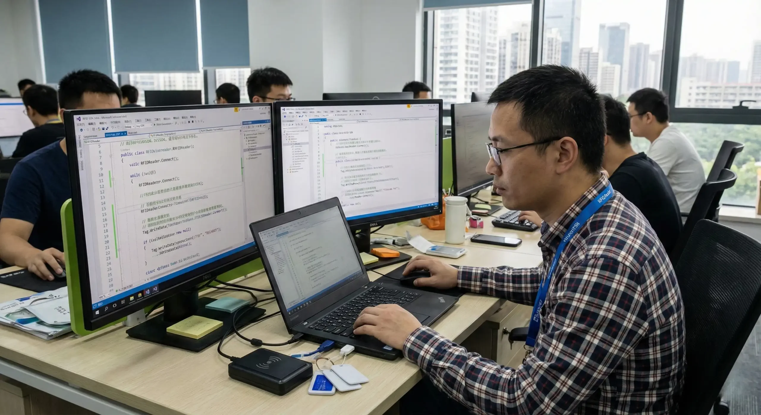 engineer coding with rfid sdk on screens