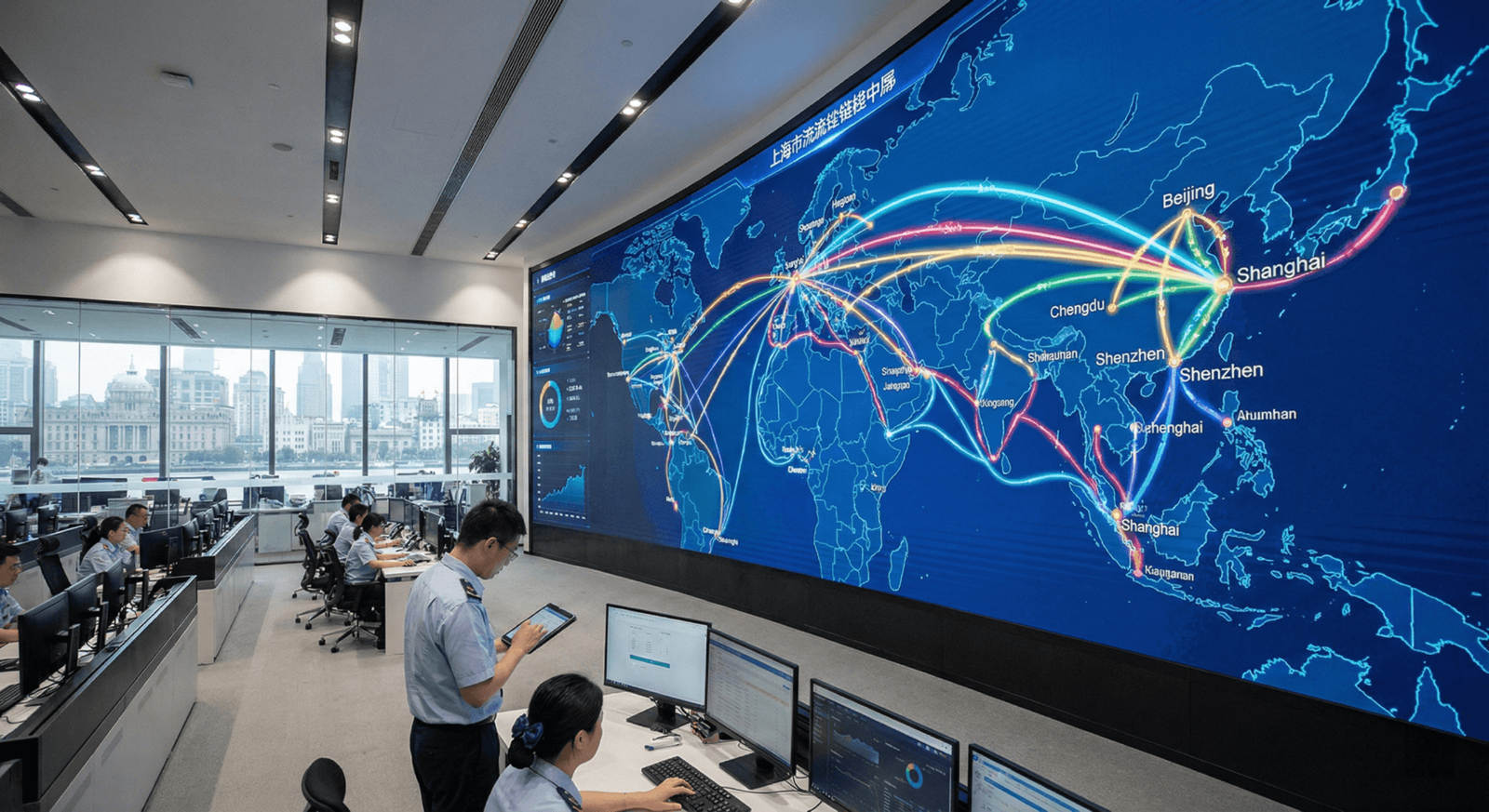 global supply chain map with digital connection lines