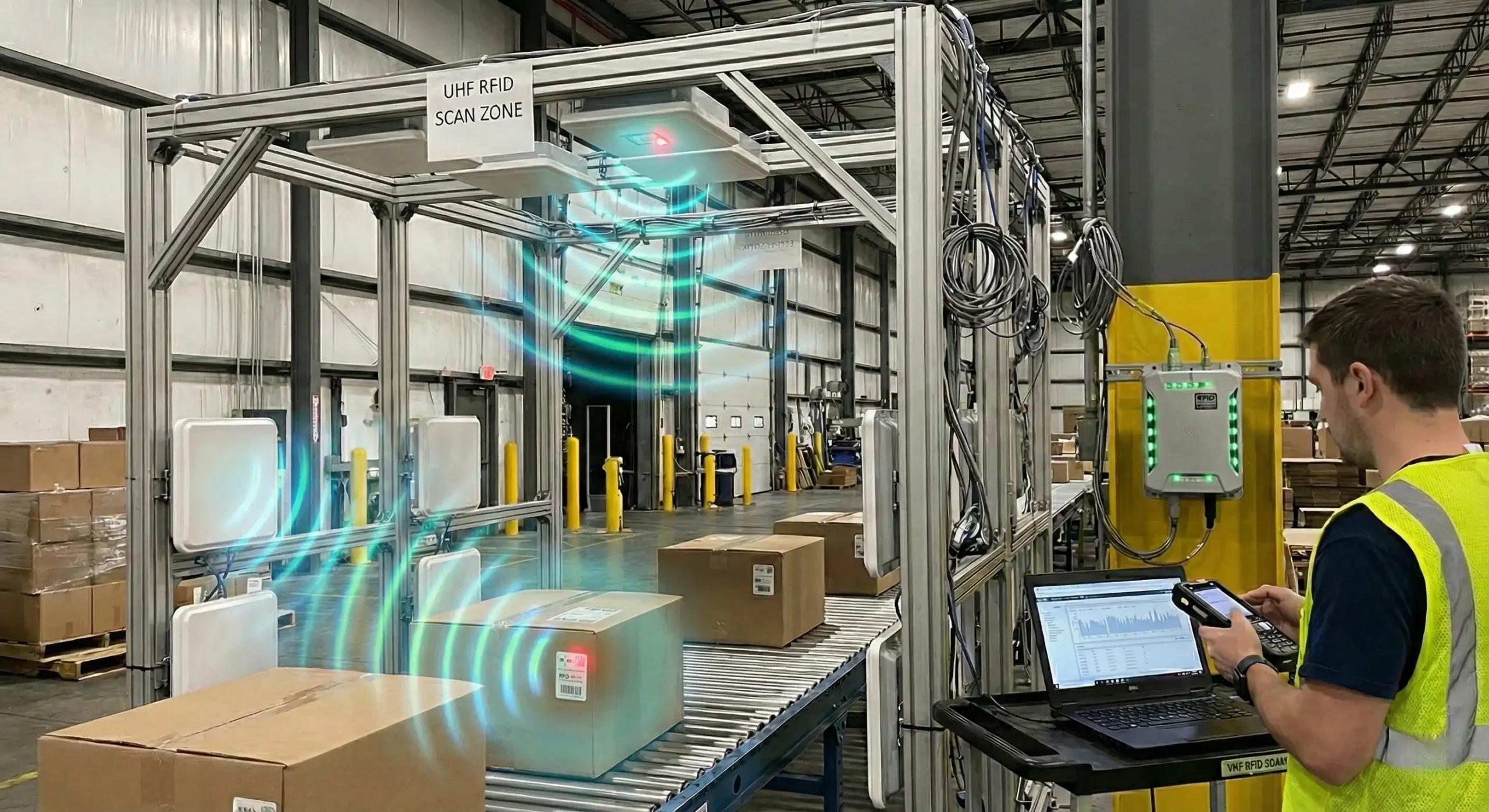 schematic view of rfid reader and tag interaction