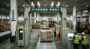 Illustration of signal loss caused by long coaxial cables in traditional separated RFID reader setups.