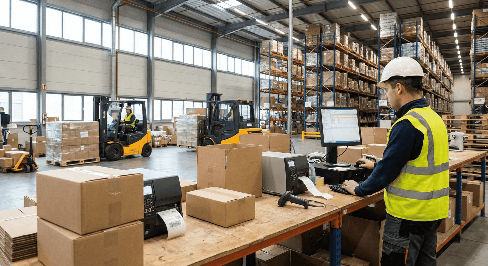 Desktop UHF reader at warehouse workstation