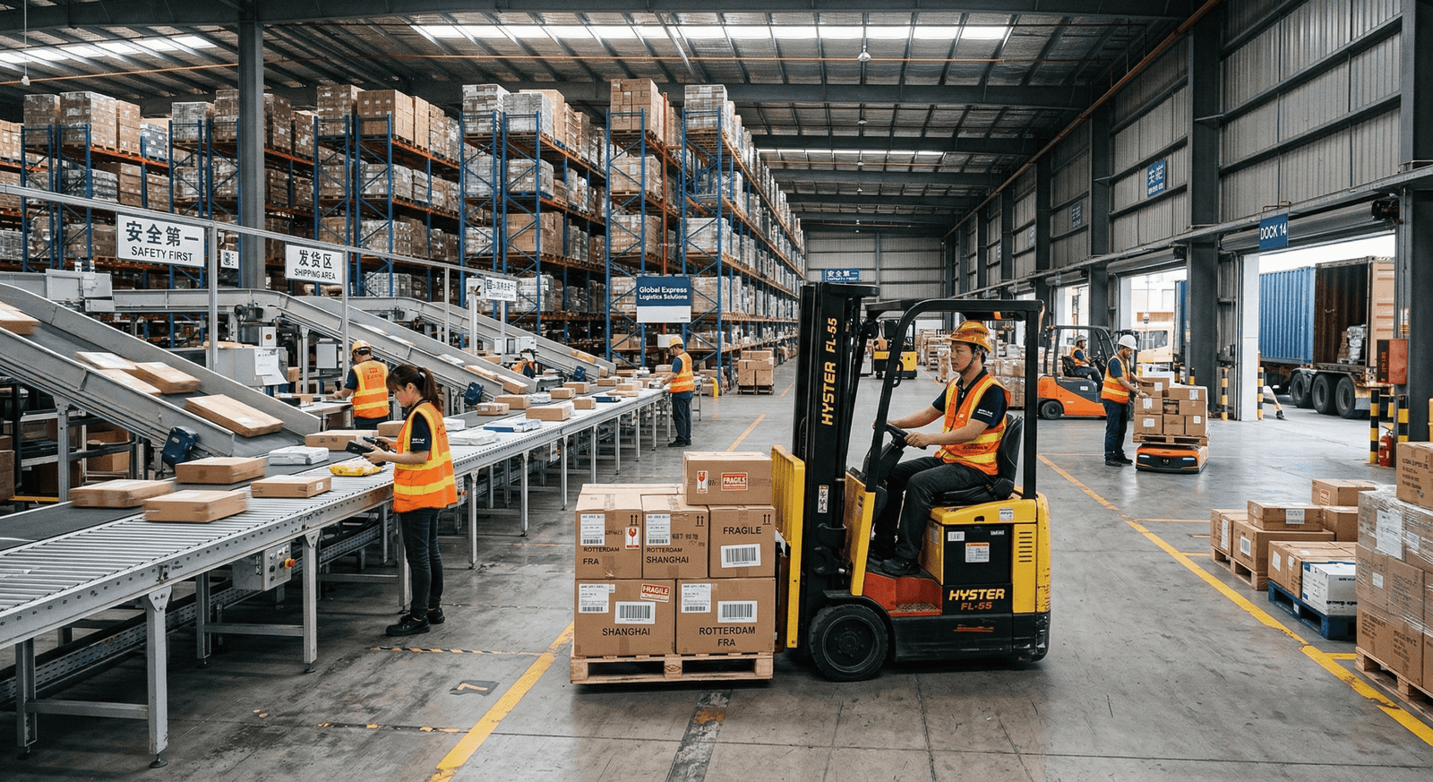 U6-IE-02 integrated reader scanning pallets at dock door