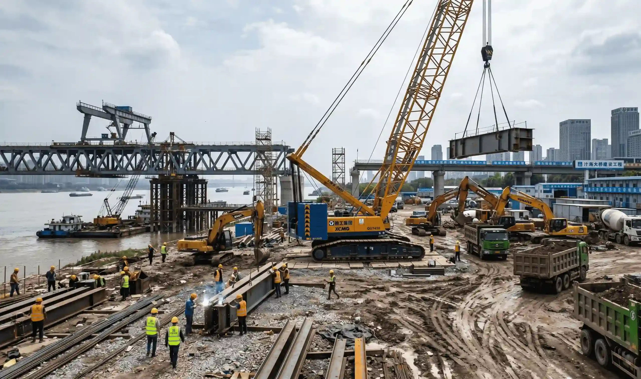 Panoramic view of an outdoor construction site requiring robust RFID tracking for heavy equipment.