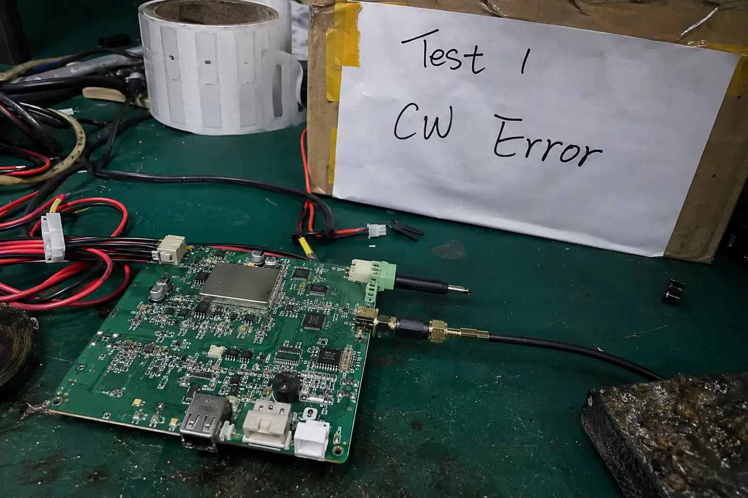 An embedded RFID reader module on a circuit board with visible components